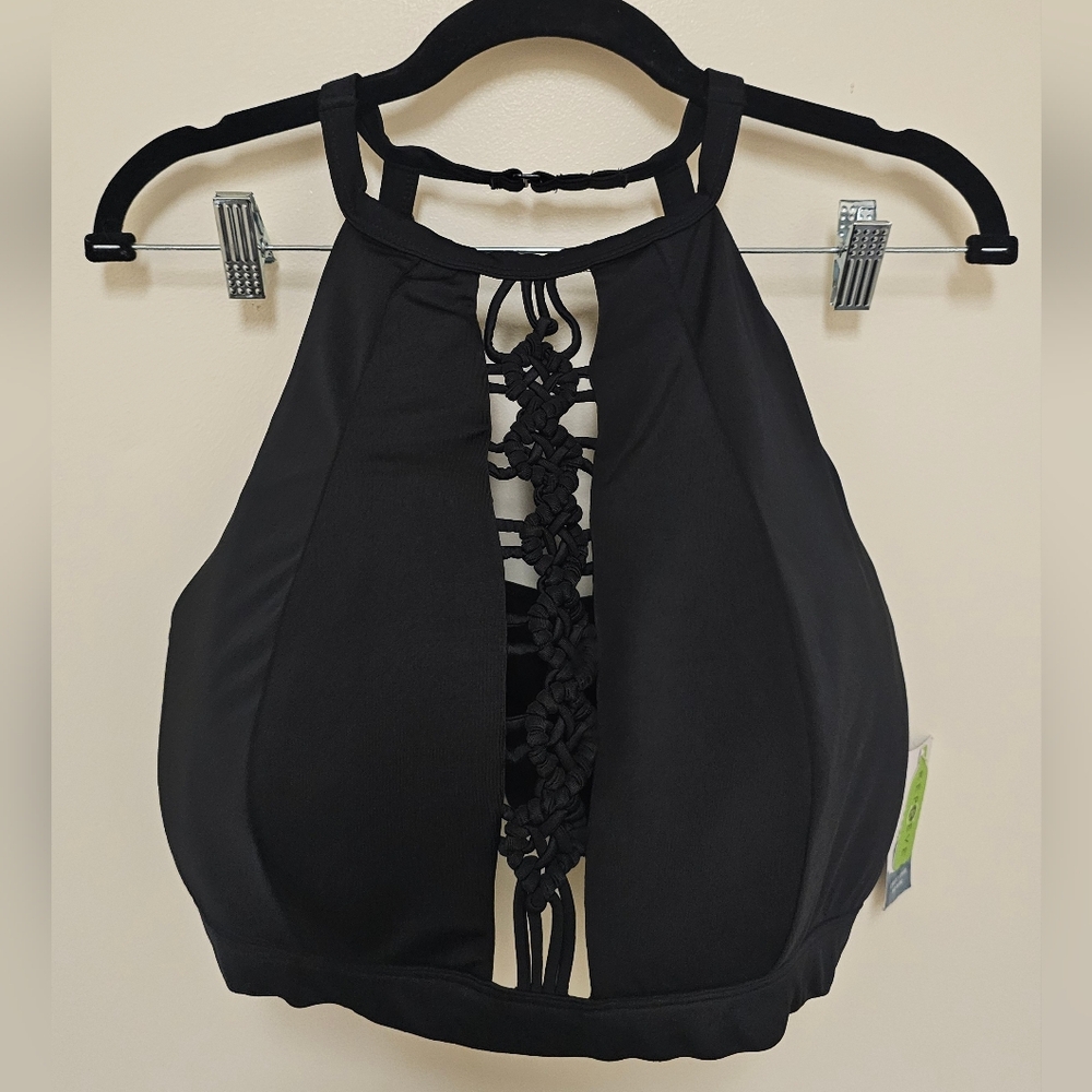 Cacique Lane Bryant No-Wire Macrame High-Neck Swim Bikini Top NWT